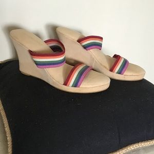 Rainbow Elastic Strap Wedge Sandal Sz. 7